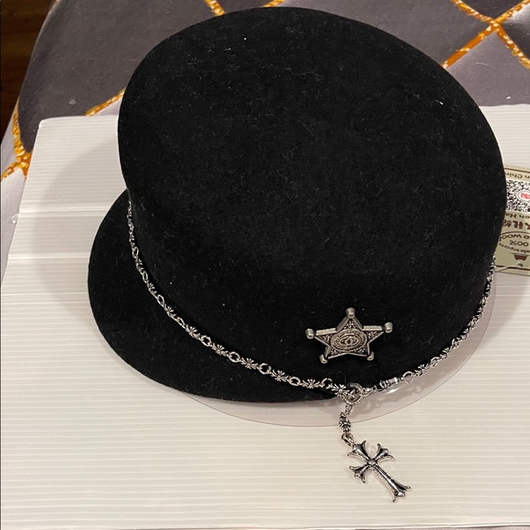Accessories - Black Hat with Silver Chain and Cross Pendant